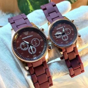 2 pcs unisex stainless steel chronograph couple watches -Round multicolor design