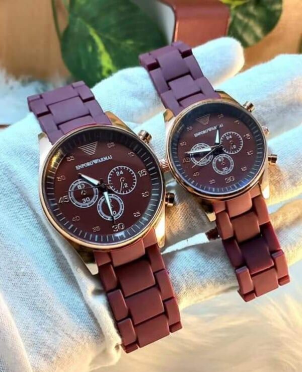 2 pcs unisex stainless steel chronograph couple watches -Round multicolor design