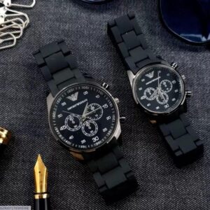 2 pcs unisex stainless steel chronograph couple watches -Round multicolor design