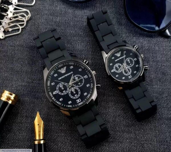2 pcs unisex stainless steel chronograph couple watches -Round multicolor design
